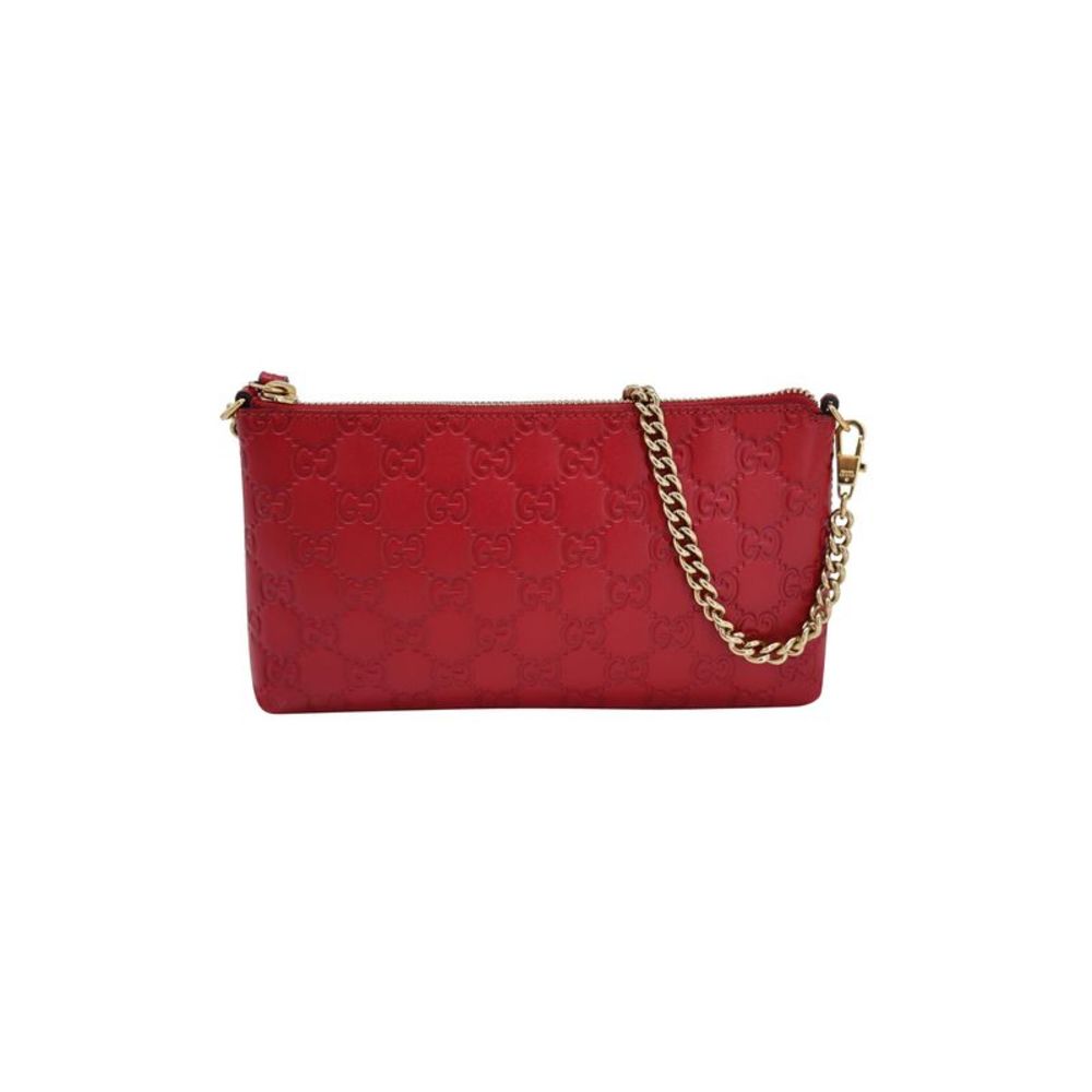 Gucci Guccissima Wrist Wallet on Chain in Red Leather